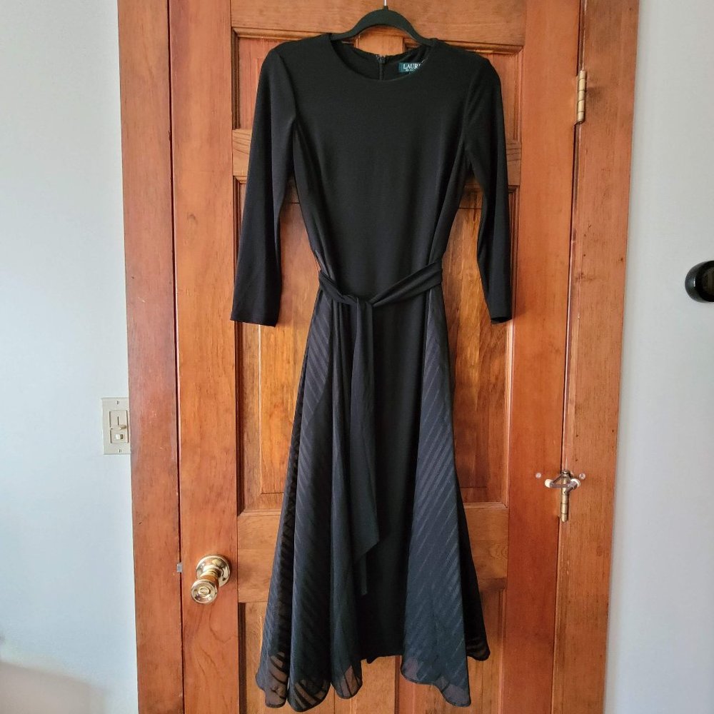 NWT Fit and Flare Black Dress, Lauren Ralph Lauren, Black, Size 0